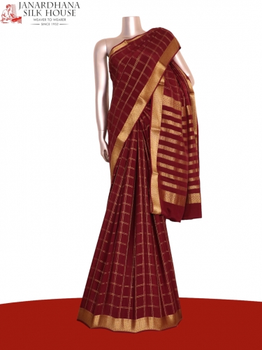 Double Checks Classic Mysore Crepe Silk Saree